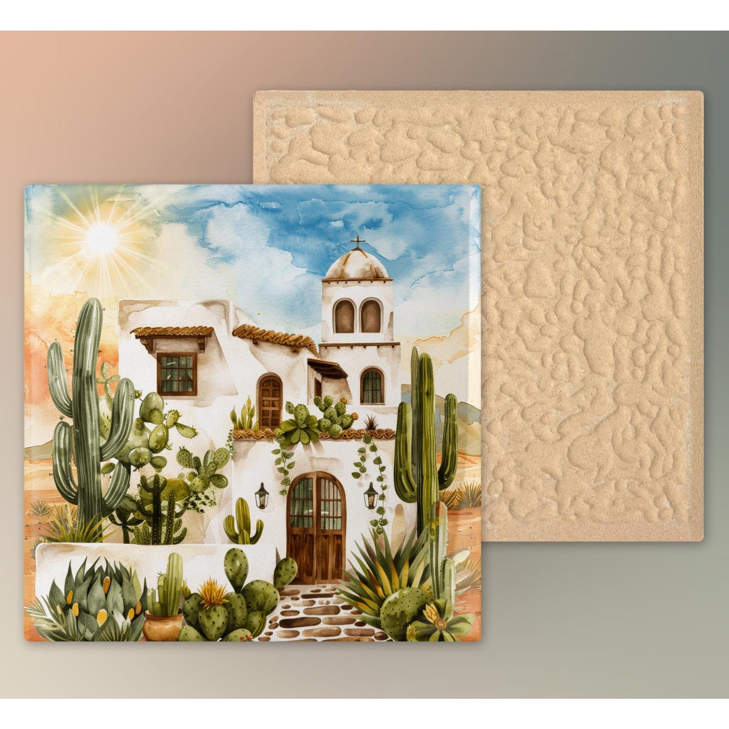 Adobe House Ceramic Tile, Southwest Desert Art for Home Decor, Arizona & New Mexico Wall Decor, Unique Home Southwestern Artwork