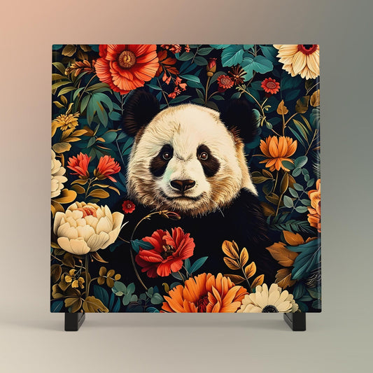William Morris Inspired Ceramic Tile, Adorable Panda Art, Perfect for Woodland Animal Home Decor, Unique Gift for Nature Lovers