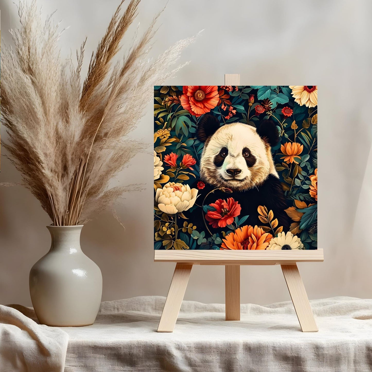 William Morris Inspired Ceramic Tile, Adorable Panda Art, Perfect for Woodland Animal Home Decor, Unique Gift for Nature Lovers