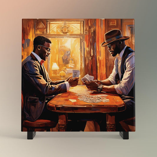 African American Ceramic Art Tile, Colorful Card Game Featuring Black Men, Fun Wall Decor for Game Rooms and Poker Nights