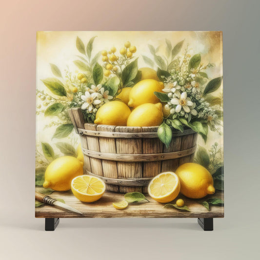 Lemons Ceramic Tile Art II, Stylish Watercolor Lemon Design Tile for Kitchen Decor, Perfect Gift for Foodies, Trivet Option
