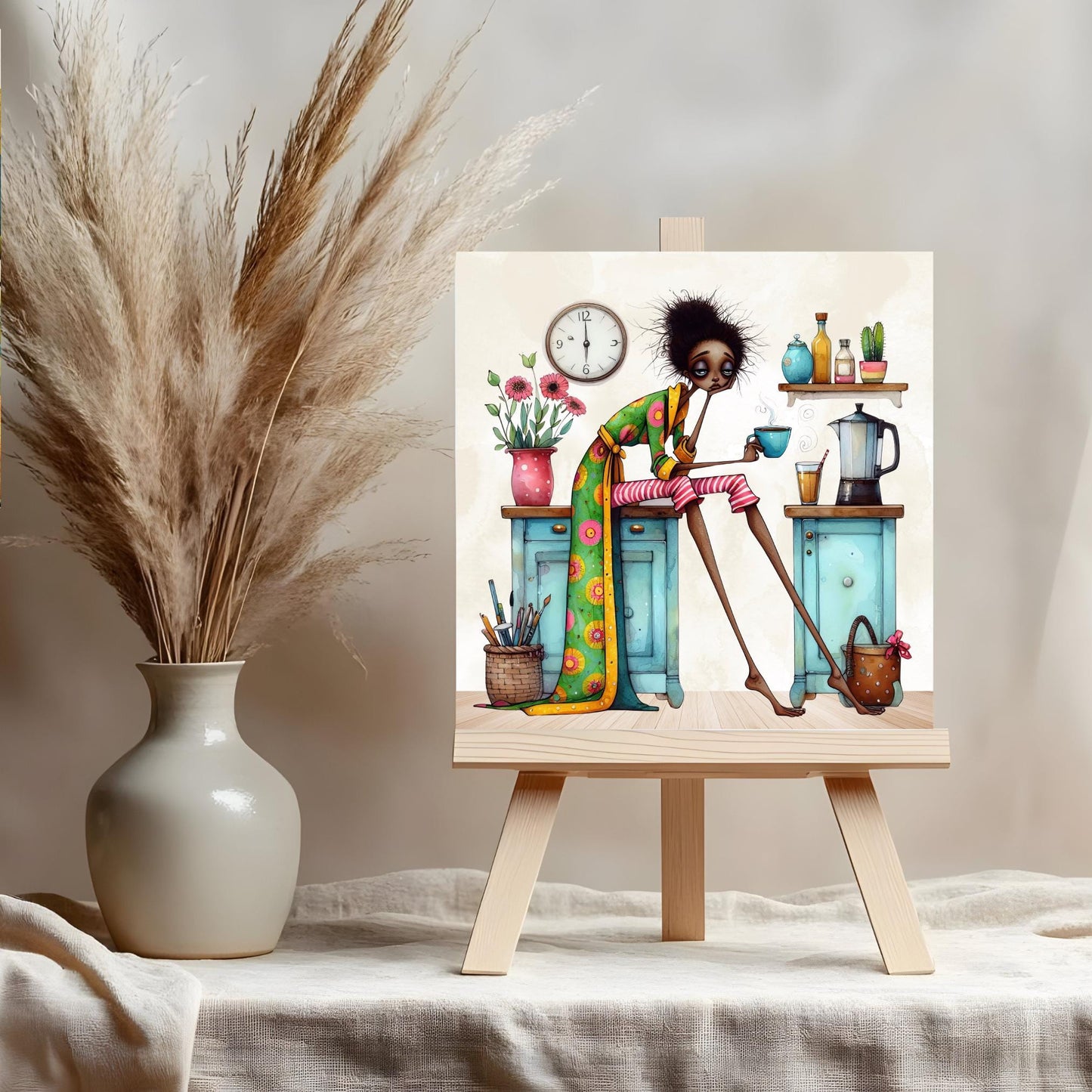 But First Coffee Black Woman Art Ceramic Tile, Trendy Wall Art Black Girl Art, Quirky African American Decor, Coffee Lovers Kitchen Decor