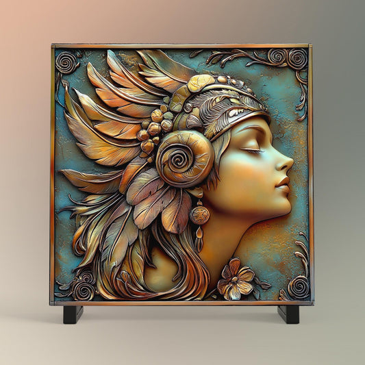 Art Deco Art Tile, Great Gatsby Style Vintage Bronze 1930s Woman, Elegant Wall Decor for Art Nouveau Style, Retro Home Accents