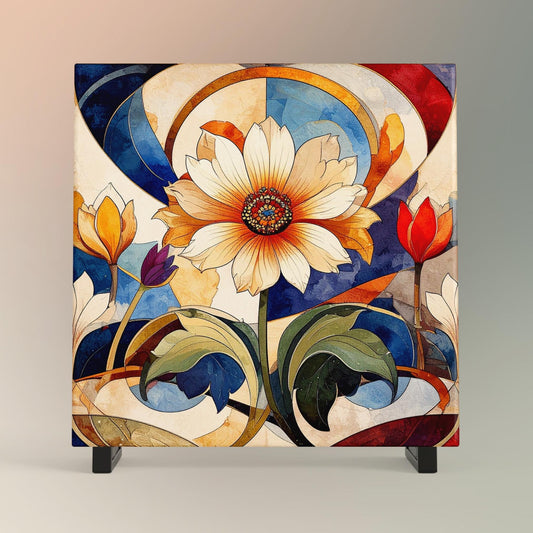 Art Nouveau Floral Ceramic Art Tile, Detailed Flower Design for Stunning Home Decor, Unique Gift for Nature Lovers