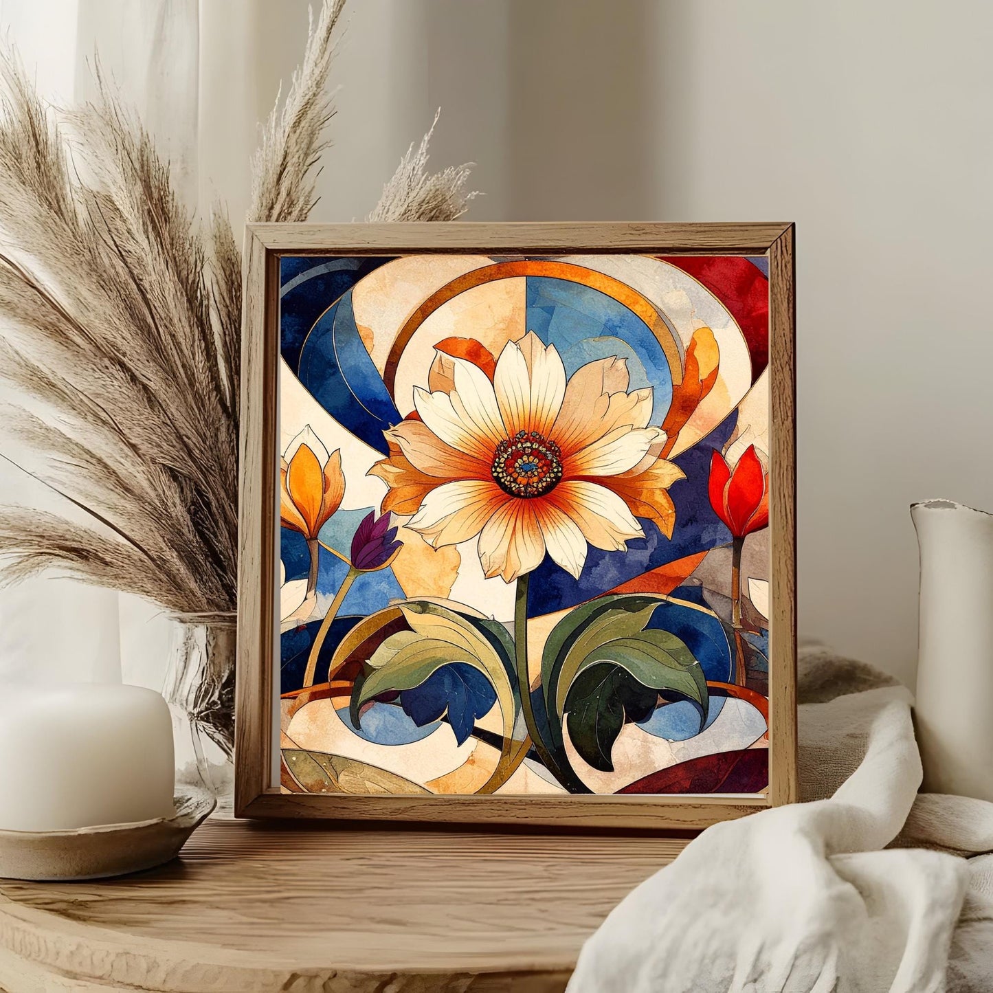 Art Nouveau Floral Ceramic Art Tile, Detailed Flower Design for Stunning Home Decor, Unique Gift for Nature Lovers