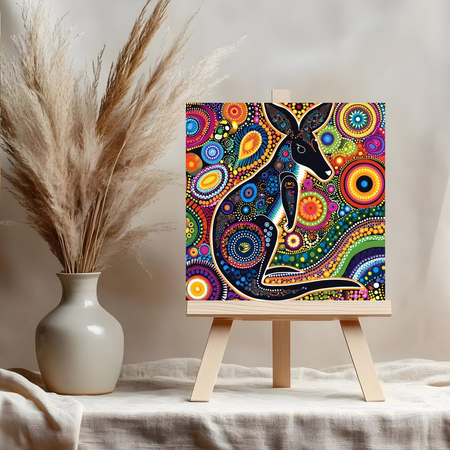 Aboriginal Inspired Kangaroo Ceramic Tile Art - Australian Outback Wall Artwork - Indigenous Dot Painting - Art and Culture Decor