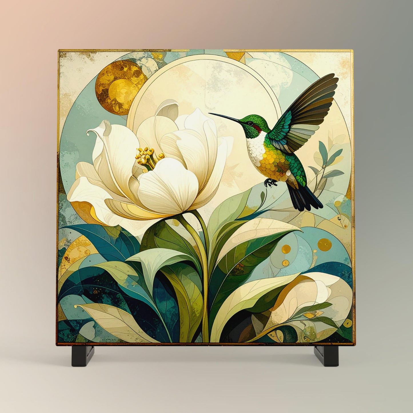 Hummingbird Art Ceramic Tile, Vibrant Floral Artwork, Decorative Wall Art for Bird and Flower Enthusiasts, Nature Lovers Kitchen Art