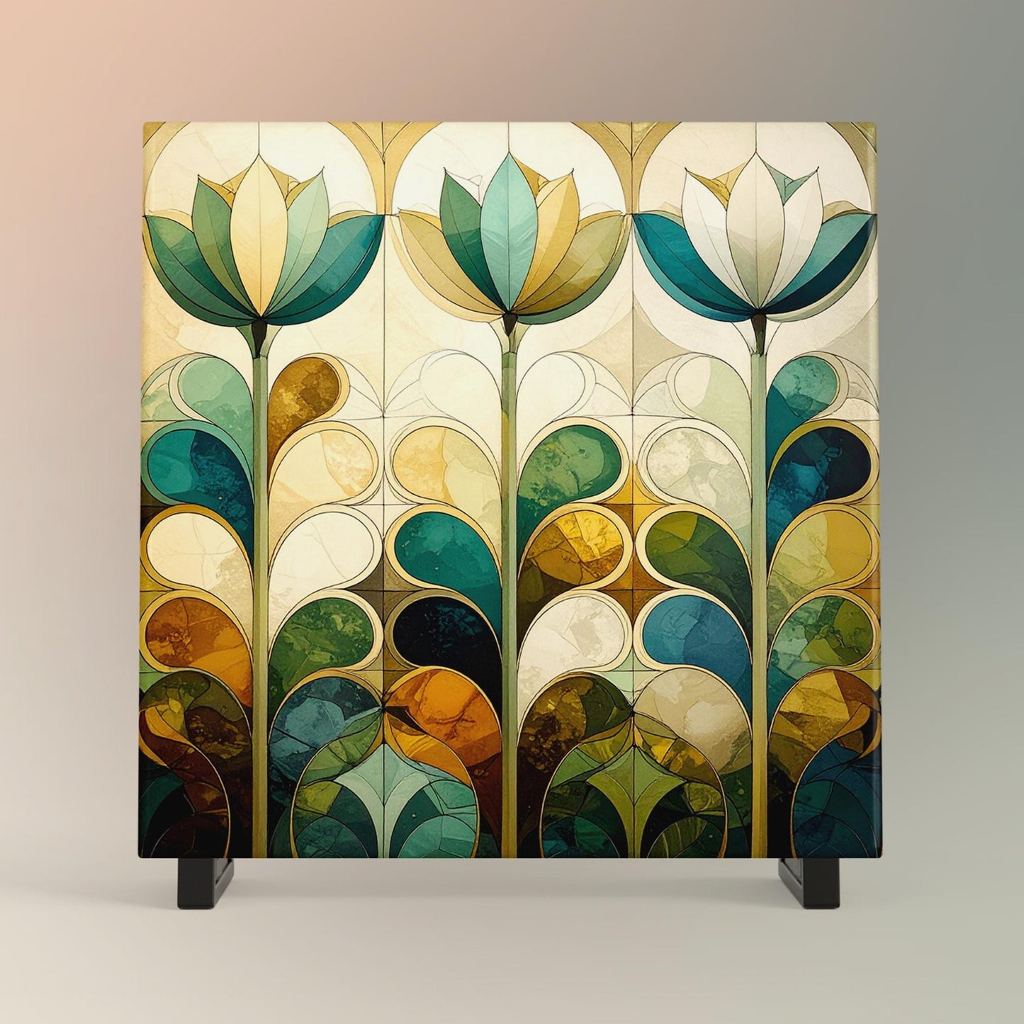 Ceramic Art Tile - Abstract Garden Art -  Vibrant Wall Decor, Home Decor Nature Accent Piece - Tulip Floral Marrakesh Artwork
