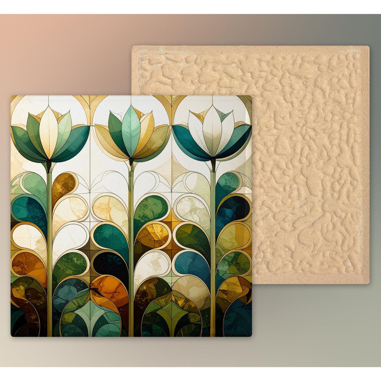 Ceramic Art Tile - Abstract Garden Art -  Vibrant Wall Decor, Home Decor Nature Accent Piece - Tulip Floral Marrakesh Artwork