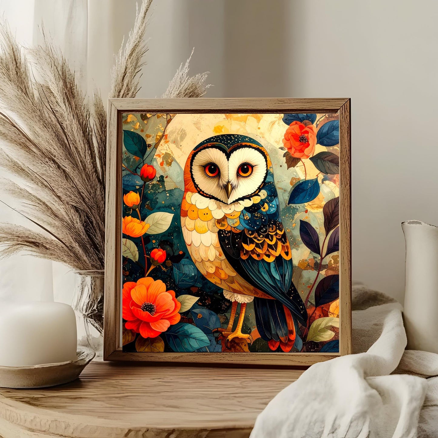 Whimsical Owl Folk Art Ceramic Tile - Unique Nature Lovers Decor - Minimalist Wall Hanging for Gift Giving - Artisan Home Wall Plaques
