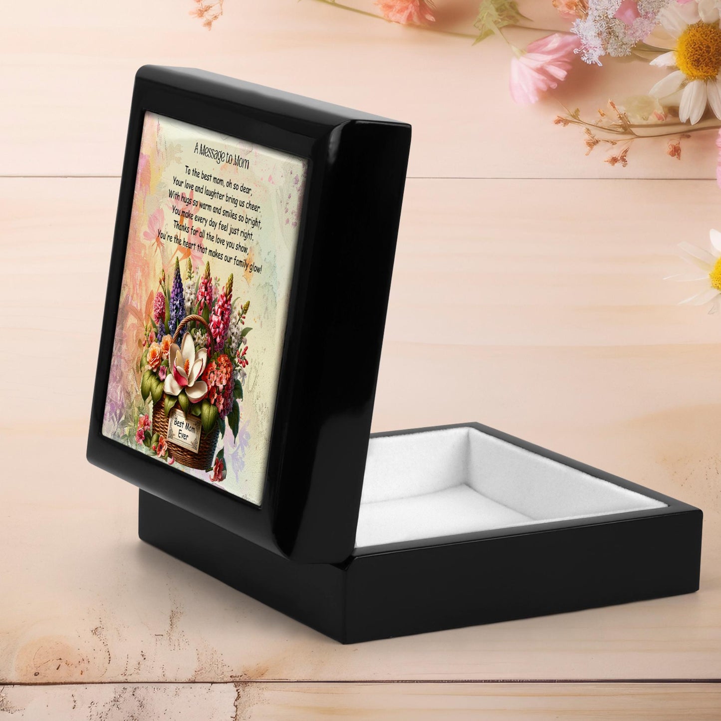 Custom Floral Keepsake Box, Cherished Memory Box with Special Message for Mom, Ideal Mother's Day Gift, Ceramic Tile Option