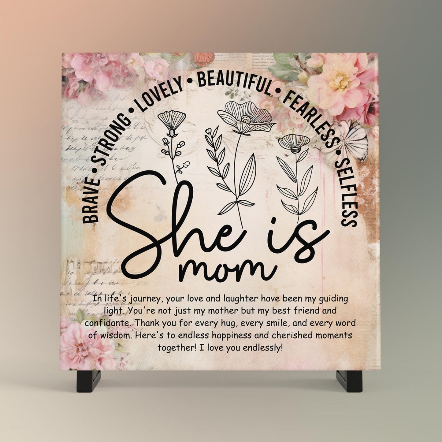 She Is Mom Keepsake Box, Custom Ceramic Art Tile Memory Box, Ideal Gift for Mom on Mother's Day,  Ceramic Tile Option