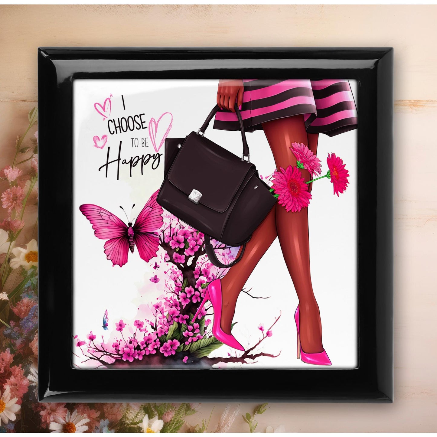 African American Keepsake Box, Beautiful Black Woman Art Tile Memory Box, Perfect for Storing Treasures, Gift for Her, Ceramic Tile Option