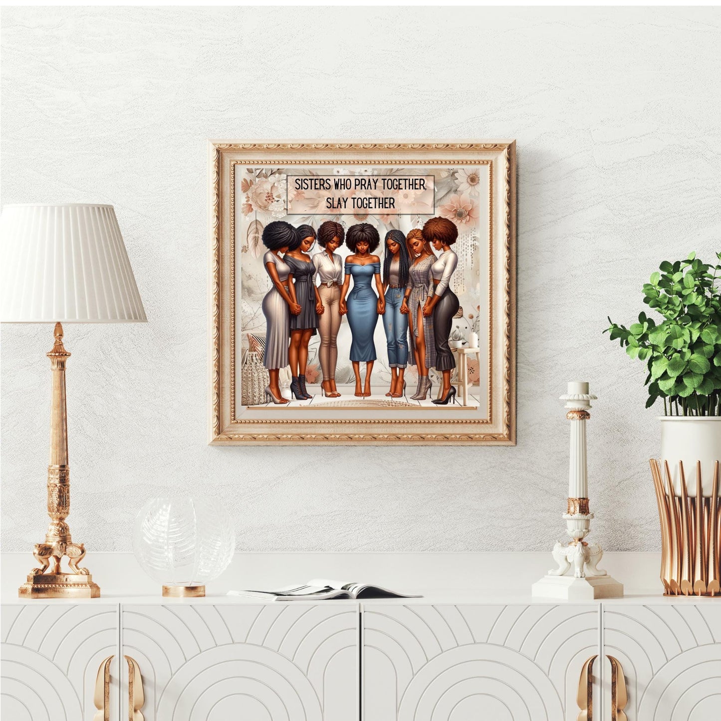 Black Woman Art Ceramic Tile - Quote Art - Black Wall Art -Boho Print - African American Woman - Sisters Who Pray Together, Ceramic Plaque
