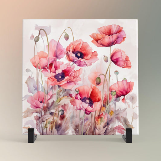 Field of Poppies Ceramic Art Tile | Wildflowers Wall Decor | Spring Home Decor | Floral Art | Whimsical Flowers | Wall Tile | Gift for Mom