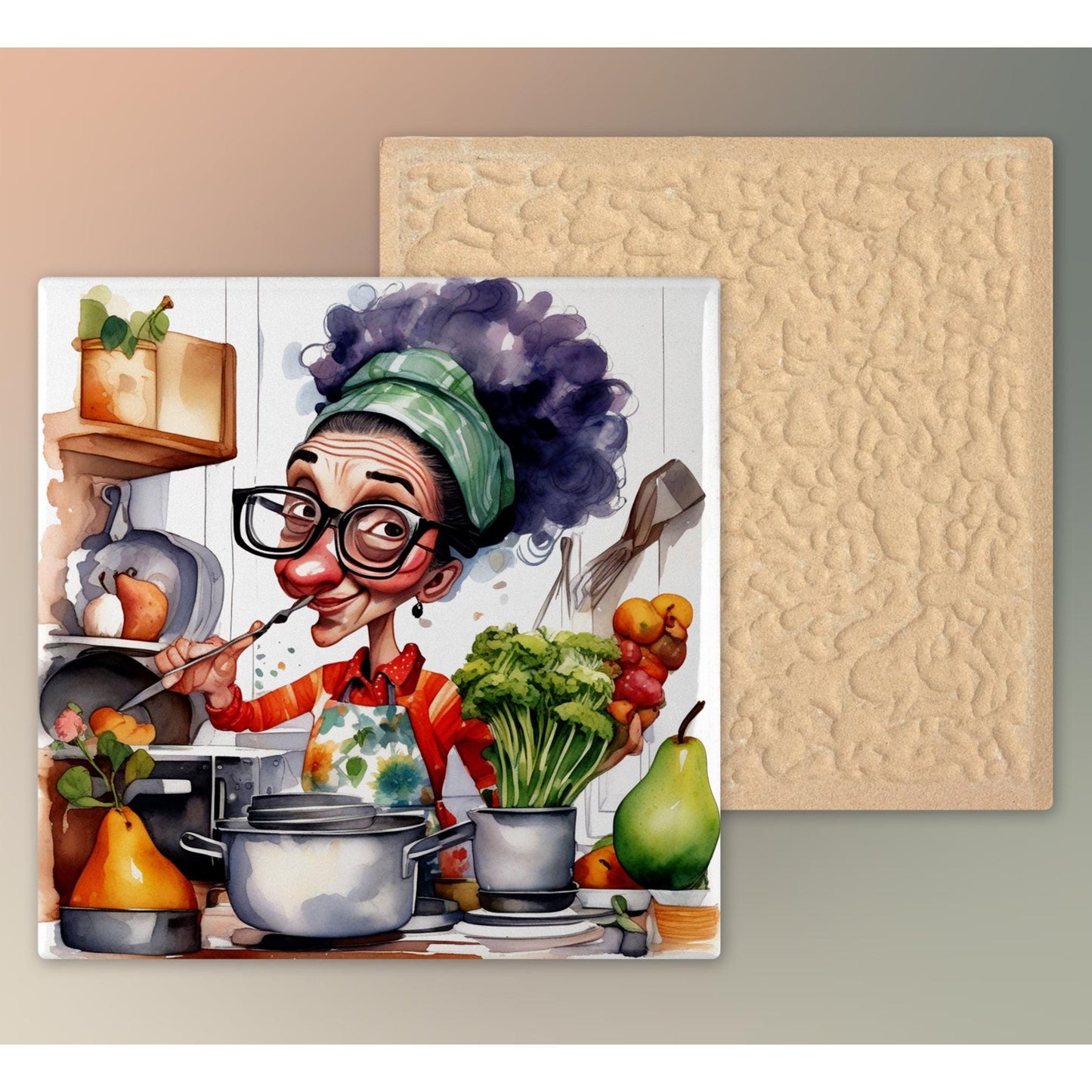 Quirky Cook Ceramic Tile Art, Funny Grandma Kitchen Decor, Stylish Trivet Option, Gift for Mom Home Chef