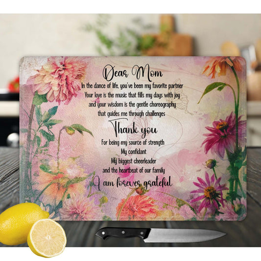 Mother's Glass Cutting Board, Vibrant Serving Tray for Charcuterie, Ideal Housewarming Gift from Daughter to Mother - Mother's Day Gift