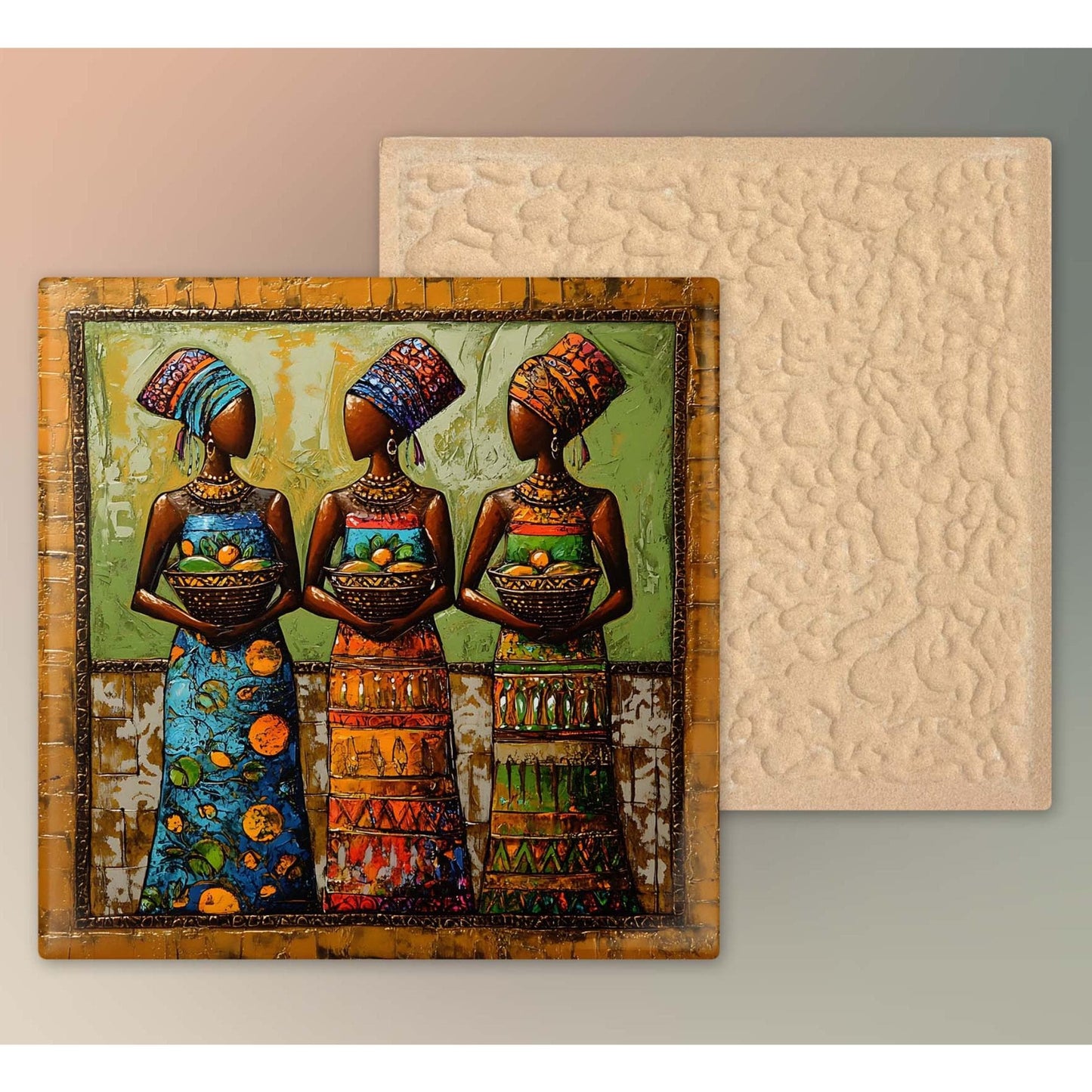 Black Woman with Basket Ceramic Tile,  Trendy Wall Art Black Girl Art, Black Woman Wall Art, Black Girl Poster Art, African American Art