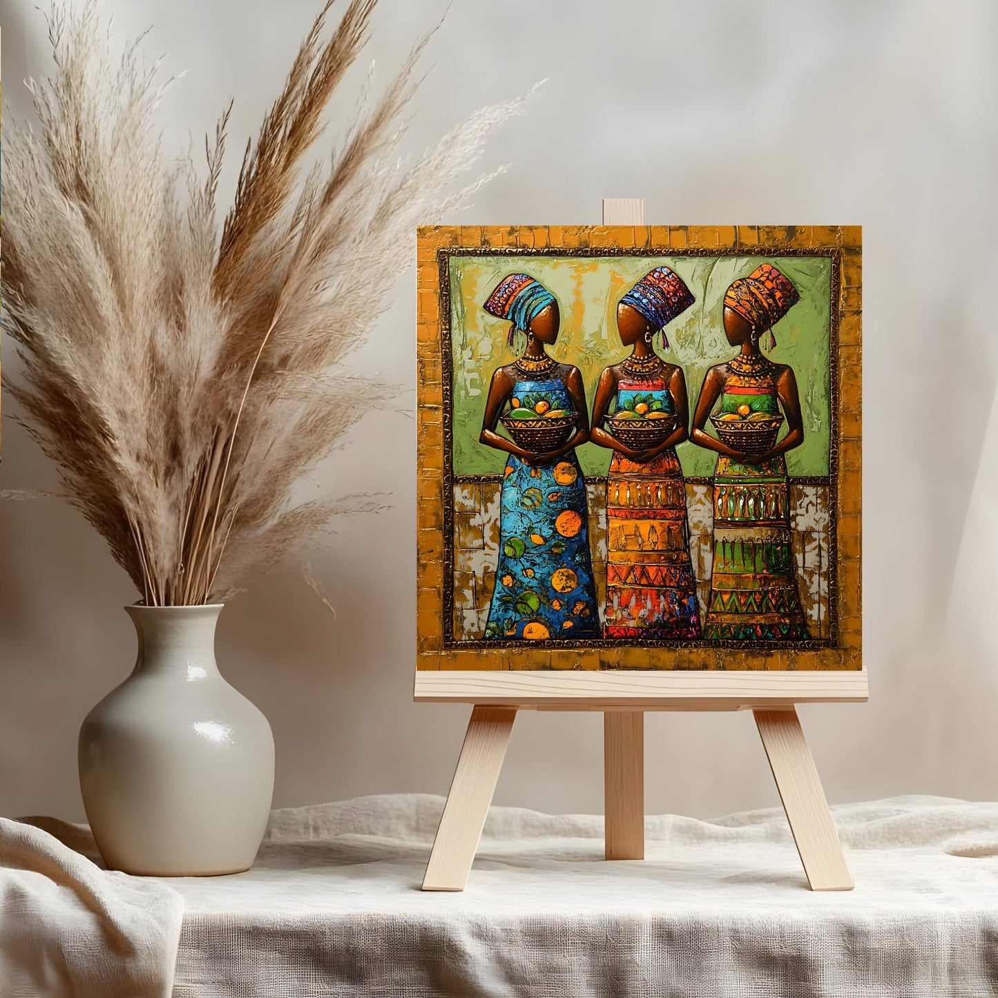 Black Woman with Basket Ceramic Tile,  Trendy Wall Art Black Girl Art, Black Woman Wall Art, Black Girl Poster Art, African American Art