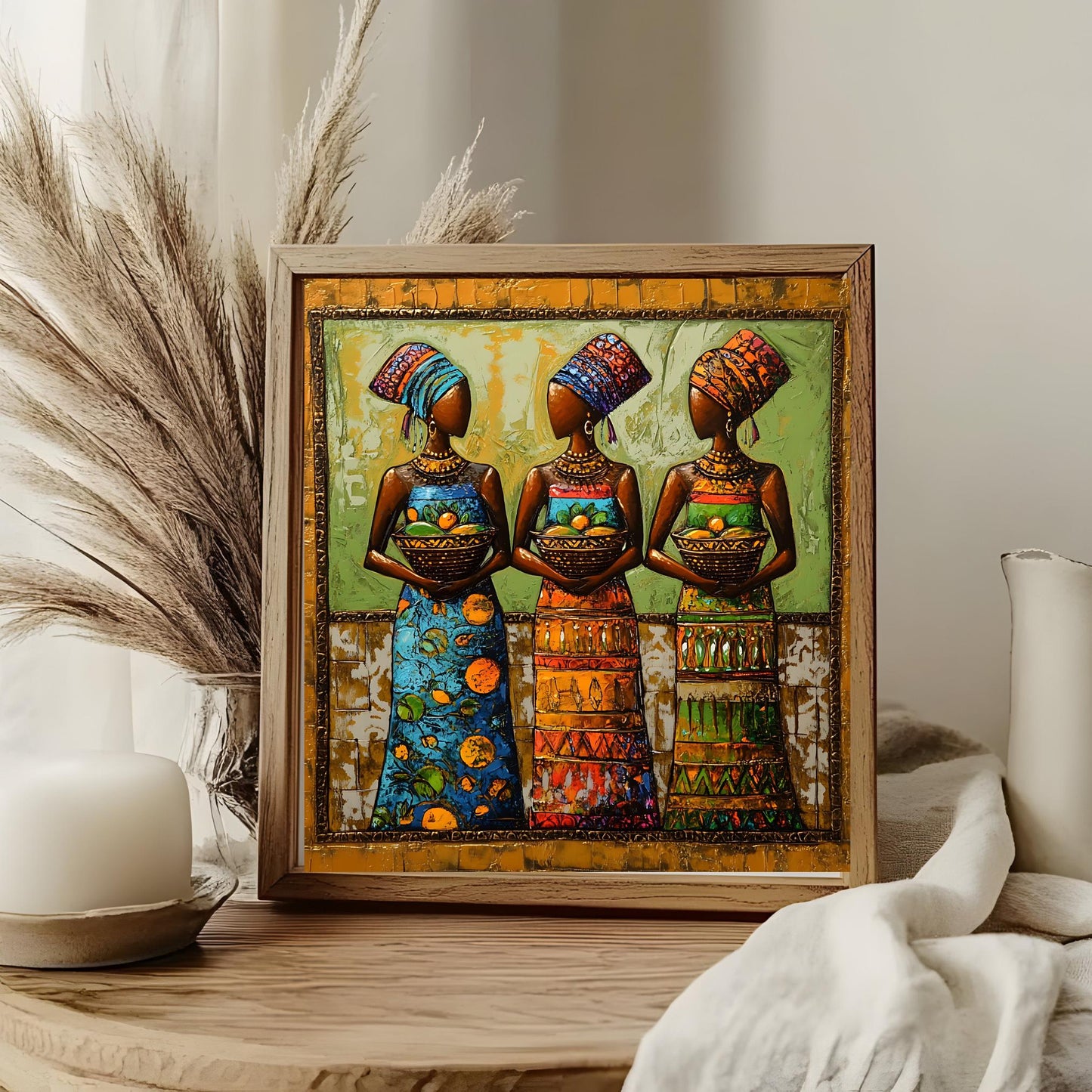 Black Woman with Basket Ceramic Tile,  Trendy Wall Art Black Girl Art, Black Woman Wall Art, Black Girl Poster Art, African American Art