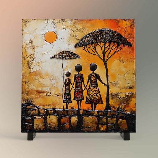African Print Ceramic Art Tile - Stunning Minimalist African Print  - Decorative Wall Hanging - Black Art - Home Decor - Ceramic Art Plaque