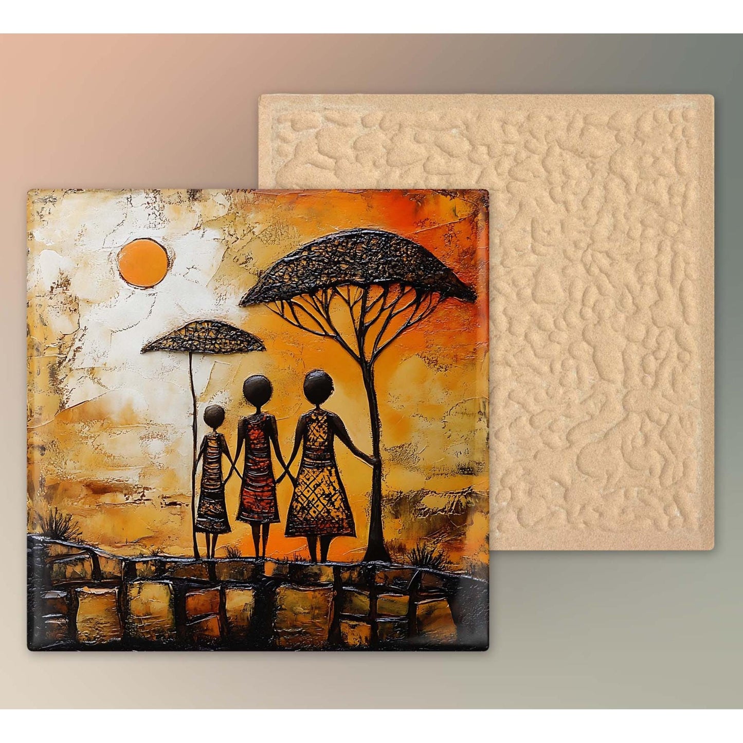 African Print Ceramic Art Tile - Stunning Minimalist African Print  - Decorative Wall Hanging - Black Art - Home Decor - Ceramic Art Plaque