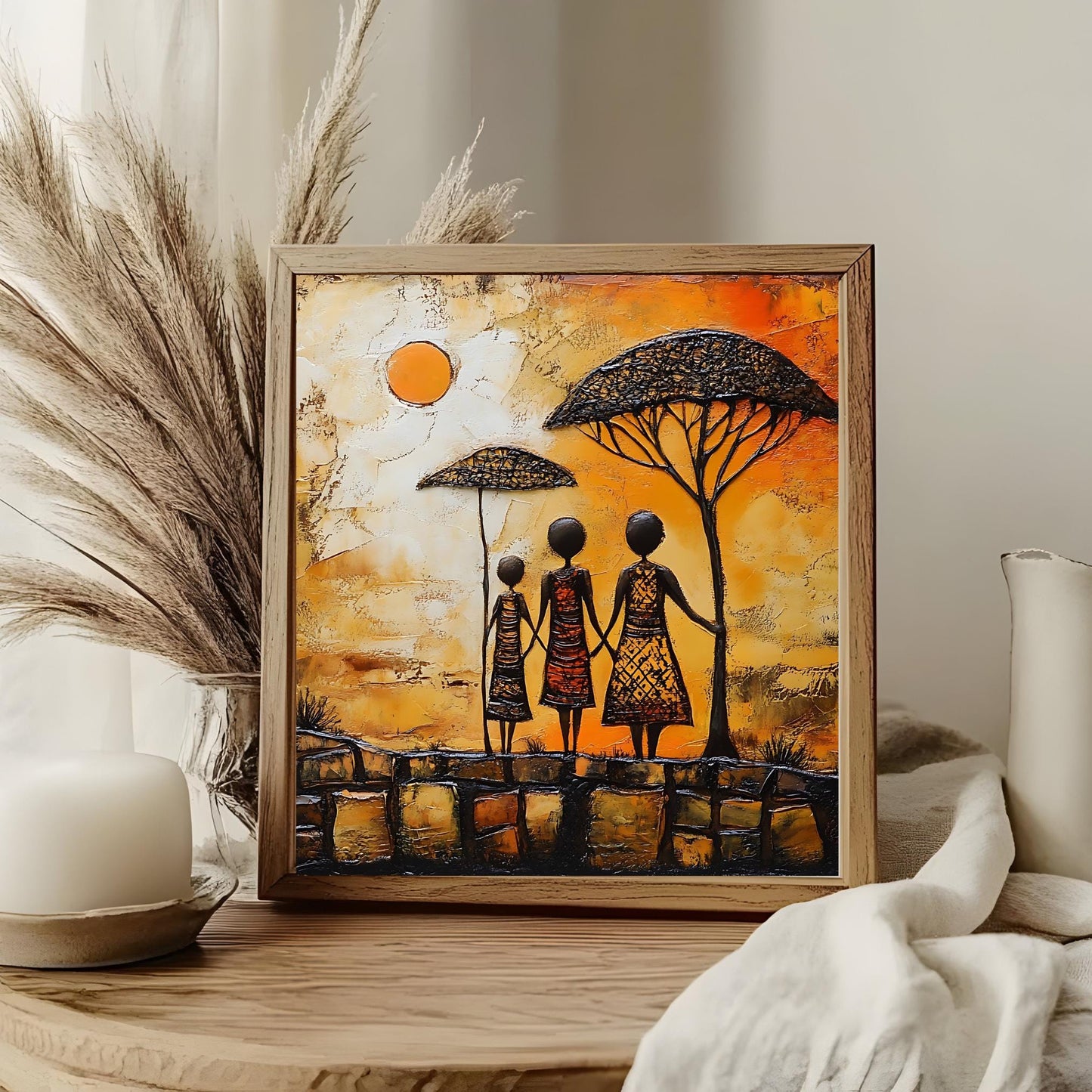 African Print Ceramic Art Tile - Stunning Minimalist African Print  - Decorative Wall Hanging - Black Art - Home Decor - Ceramic Art Plaque