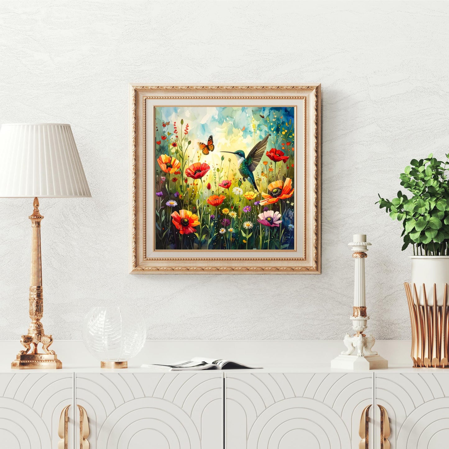 Wildflower and Hummingbirds Ceramic Art Tile | Wall Decor | Spring Home Decor | Floral Art | Whimsical Flowers | Wall Tile | Gift for Mom