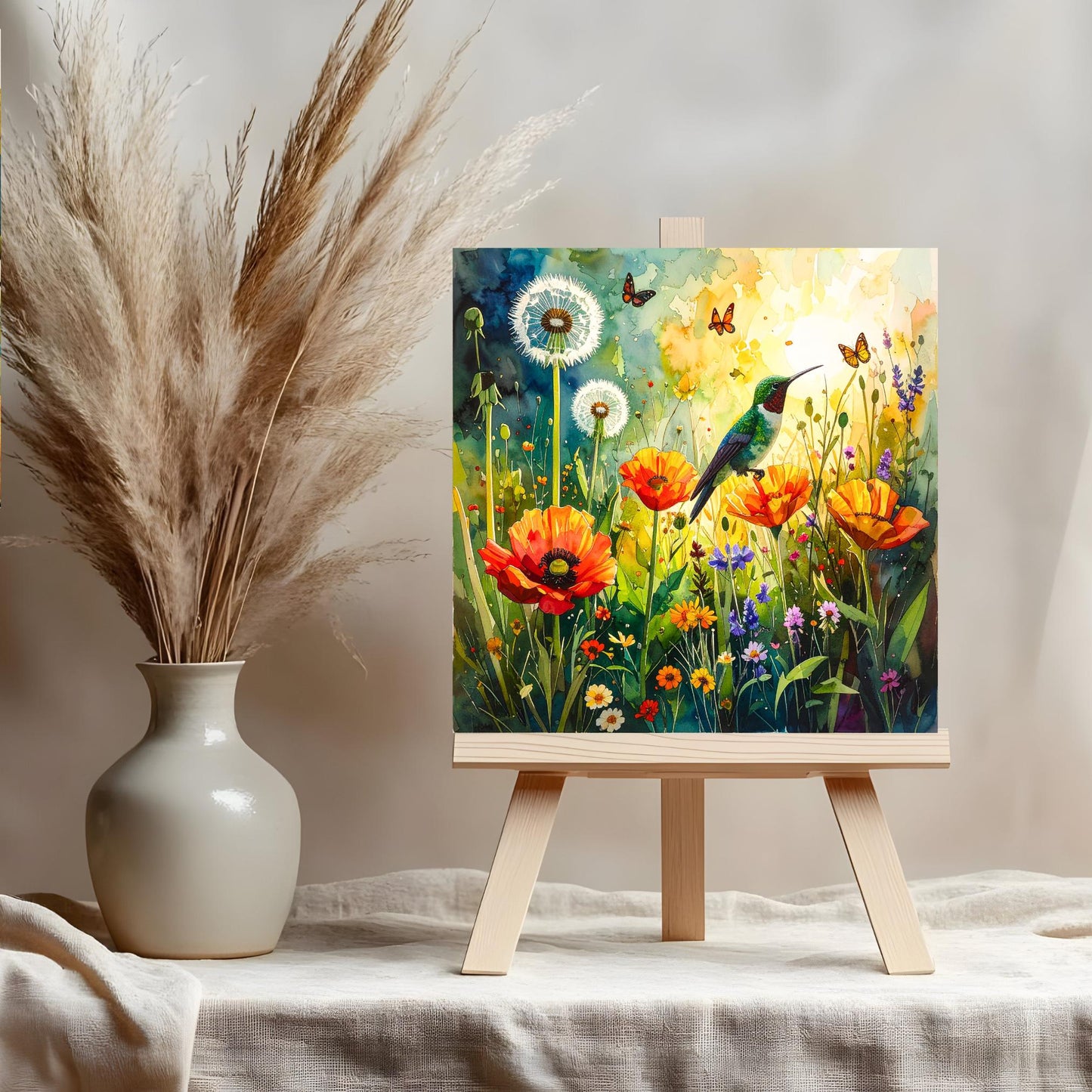 Wildflower and Hummingbird Ceramic Art Tile | Wall Decor | Spring Home Decor | Floral Art | Whimsical Flowers | Wall Tile | Gift for Mom