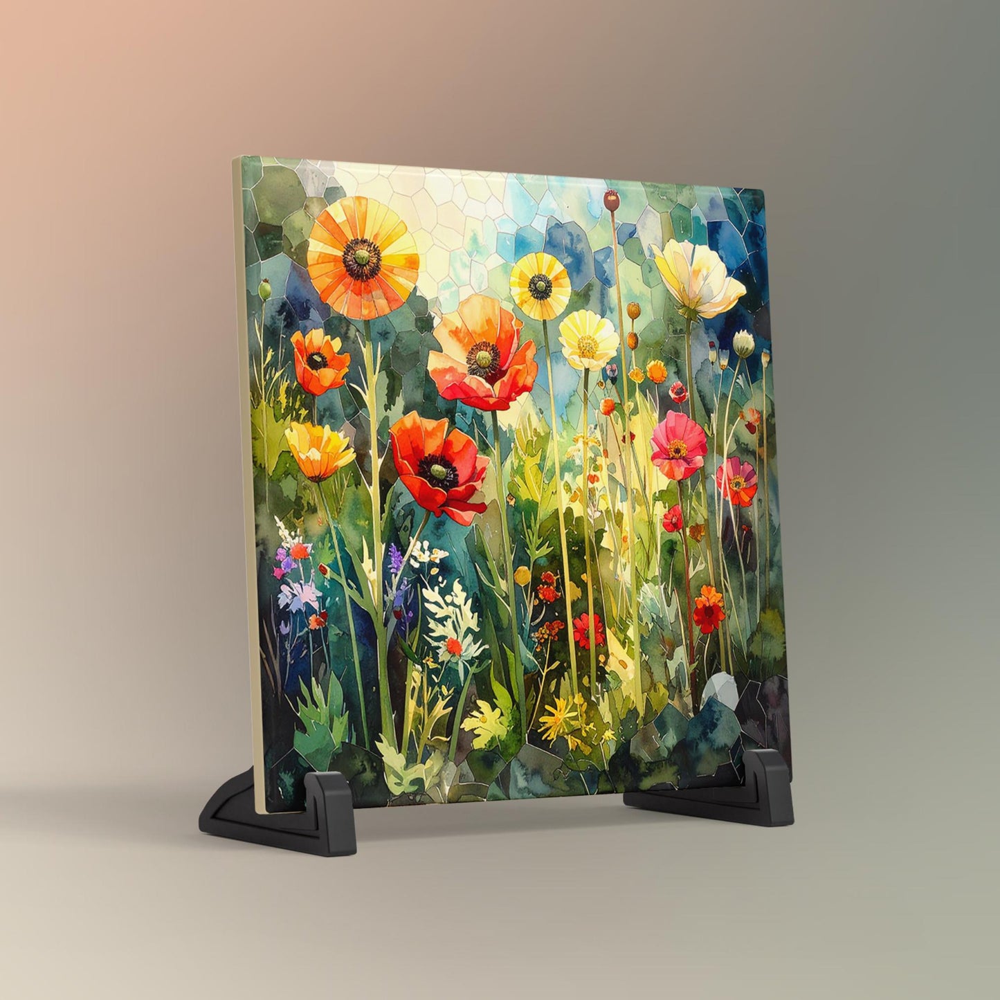 Whimsical Wildflower Ceramic Art Tile | Mosaic Folk Art Wall Decor | Spring Home Decor | Floral Art | Flowers | Wall Tile | Gift for Mom