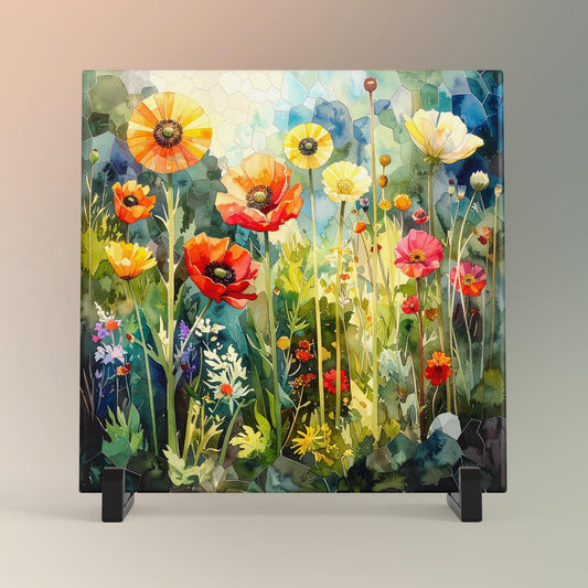 Whimsical Wildflower Ceramic Art Tile | Mosaic Folk Art Wall Decor | Spring Home Decor | Floral Art | Flowers | Wall Tile | Gift for Mom