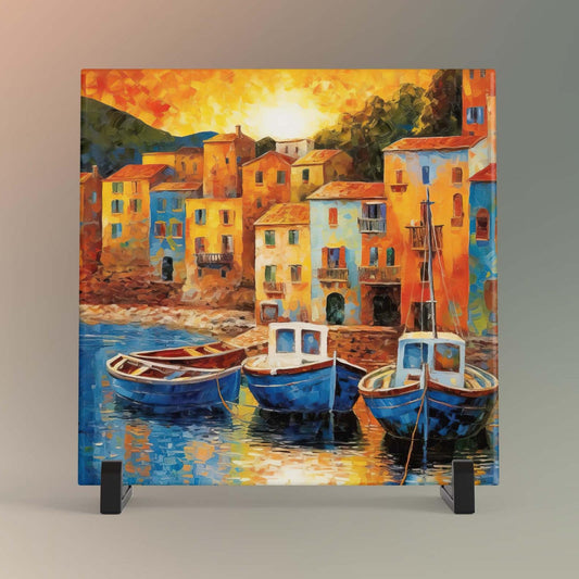 Waterfront Sailing Ceramic Tile Art, Charming Sailboat Design for Coastal Wall Art, Nautical Home Decor