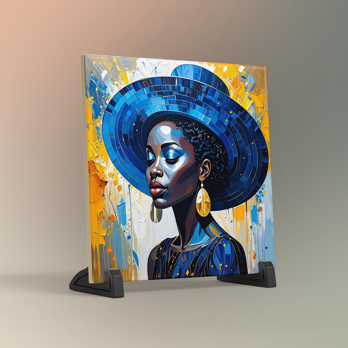 Black Woman Wildflower Ceramic Art Tile - Stunning African American Wall Decor - Perfect for Birthday Gift - Boho Chic Style