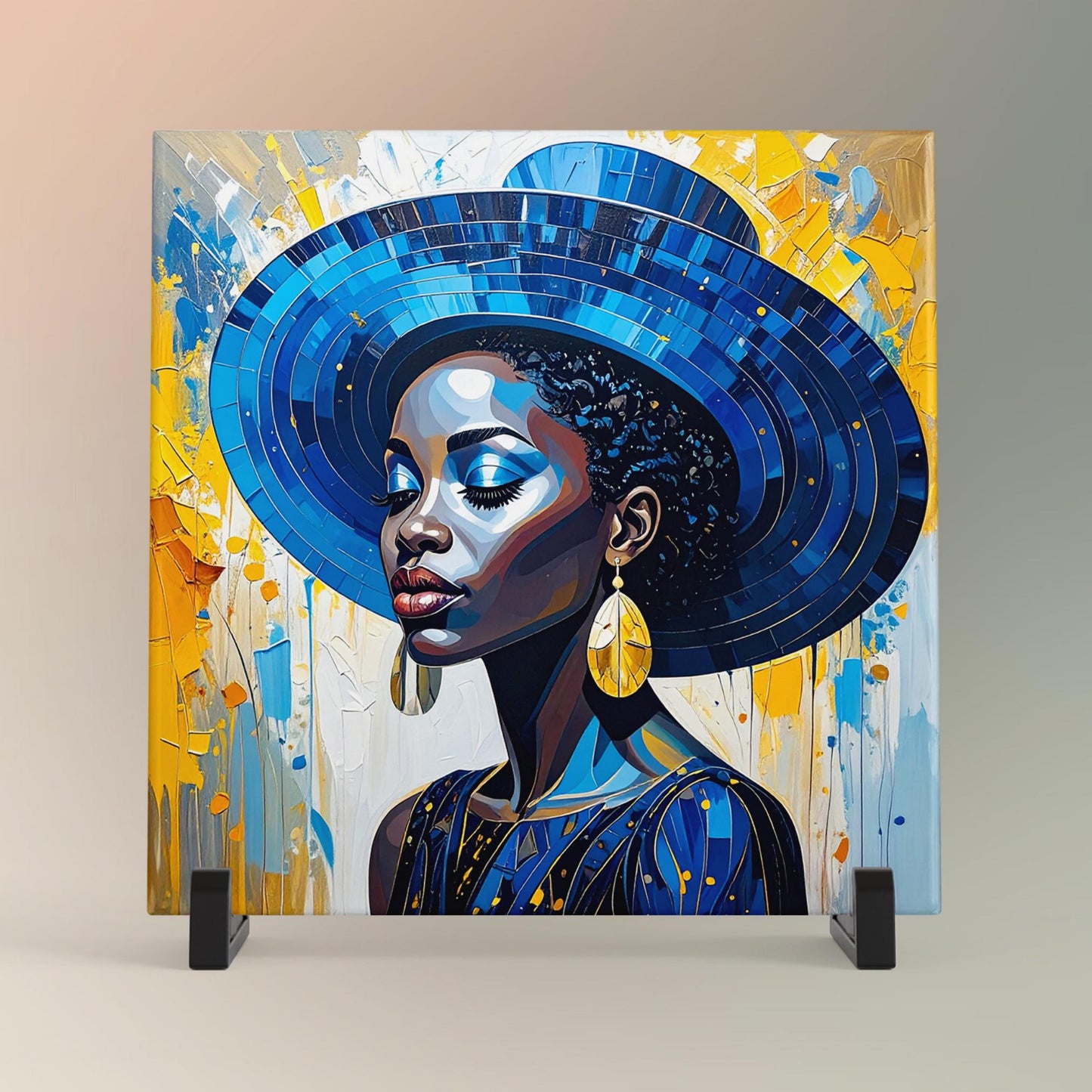 Black Woman Wildflower Ceramic Art Tile - Stunning African American Wall Decor - Perfect for Birthday Gift - Boho Chic Style