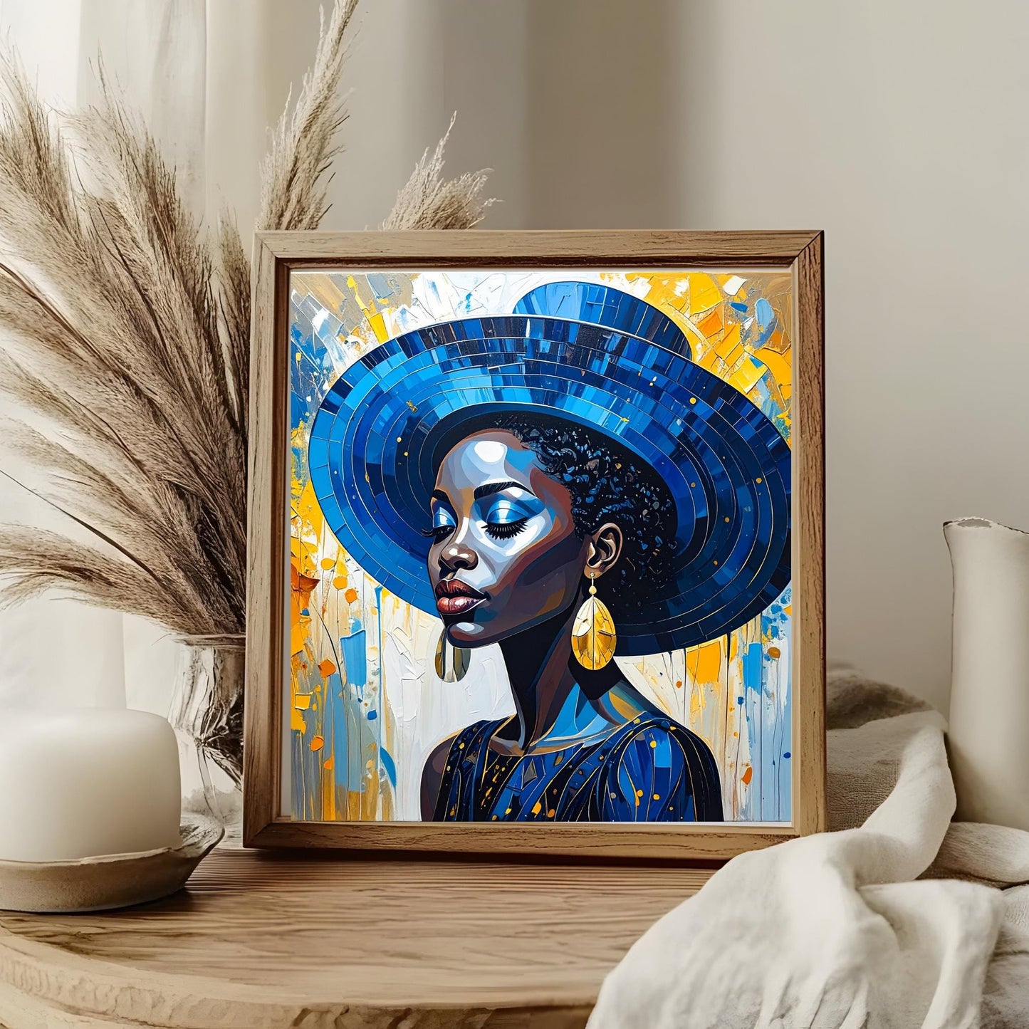 Black Woman Wildflower Ceramic Art Tile - Stunning African American Wall Decor - Perfect for Birthday Gift - Boho Chic Style
