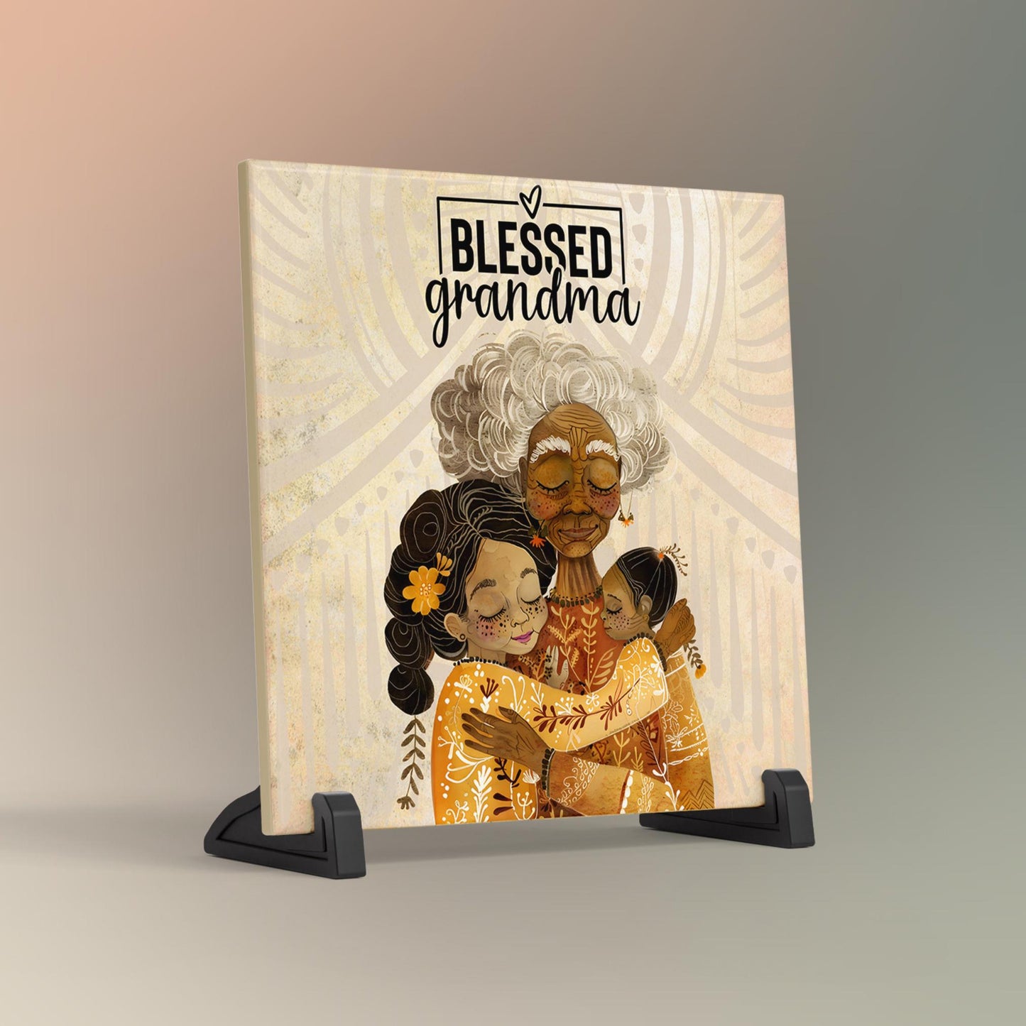 Blessed Grandma Tile Art, Artisan Boho Chic Decor, Meaningful Gift for Nana, Handcrafted Ceramic Keepsake for Love