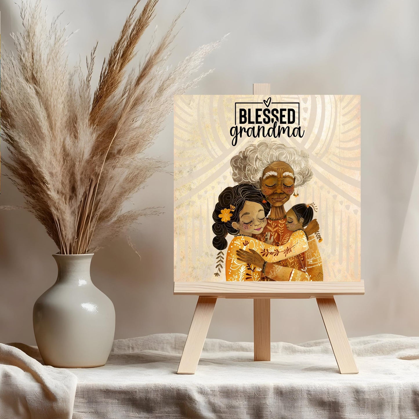 Blessed Grandma Tile Art, Artisan Boho Chic Decor, Meaningful Gift for Nana, Handcrafted Ceramic Keepsake for Love