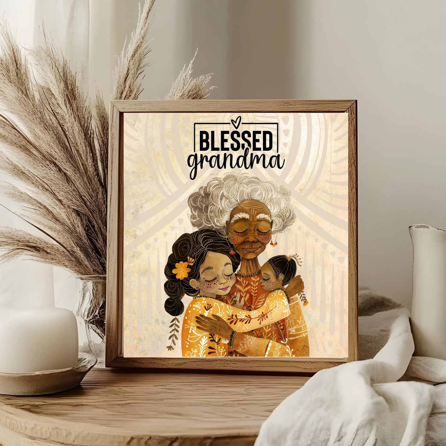 Blessed Grandma Tile Art, Artisan Boho Chic Decor, Meaningful Gift for Nana, Handcrafted Ceramic Keepsake for Love