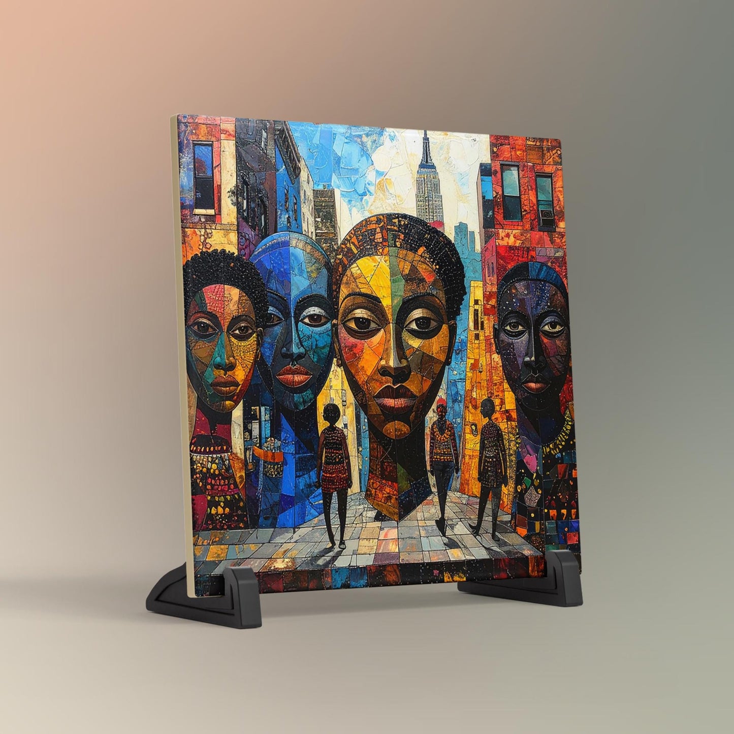 African Art Ceramic Tile, Urban Black Artwork for Unique Home Decor, Perfect Gift for Home Accents and Spring Refresh