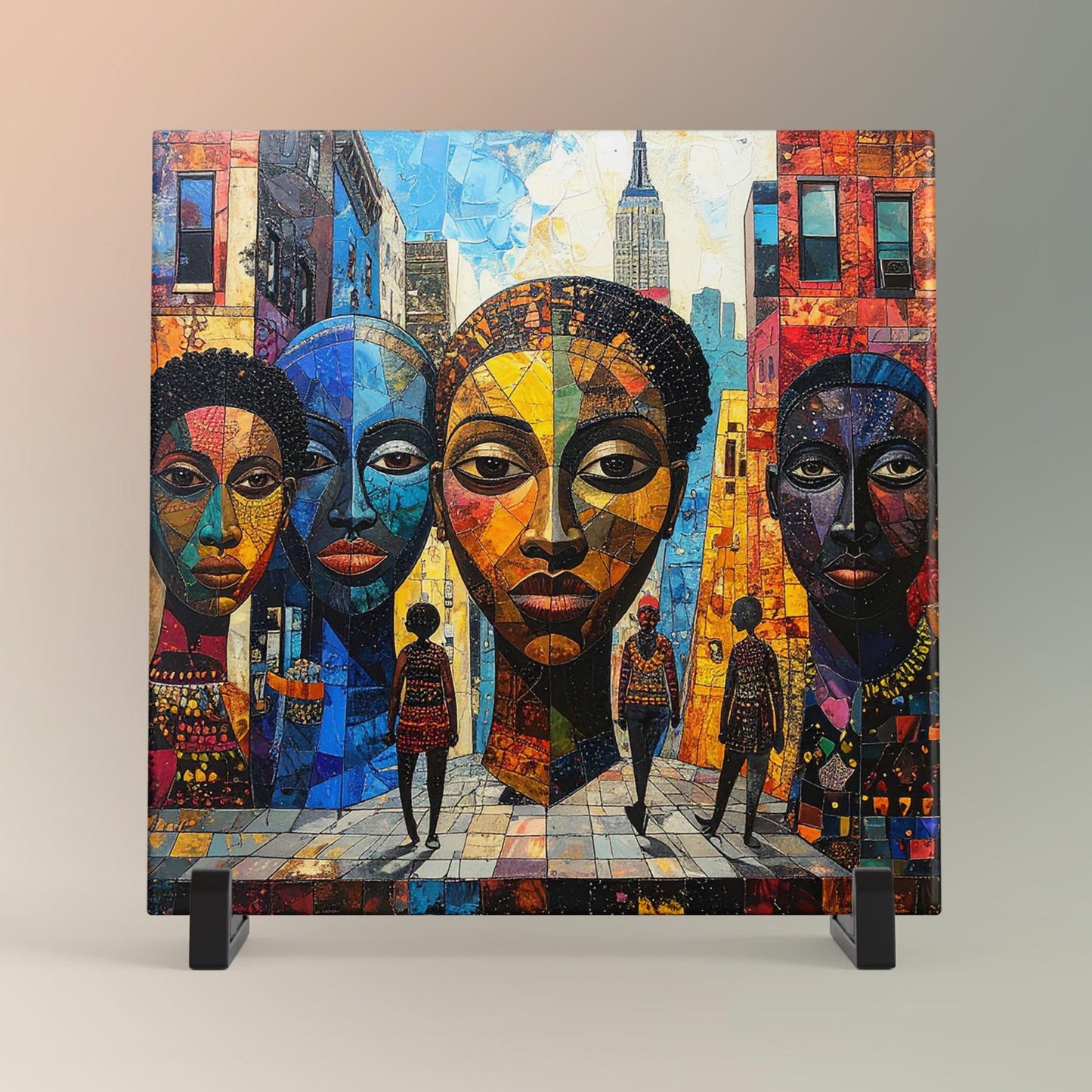 African Art Ceramic Tile, Urban Black Artwork for Unique Home Decor, Perfect Gift for Home Accents and Spring Refresh