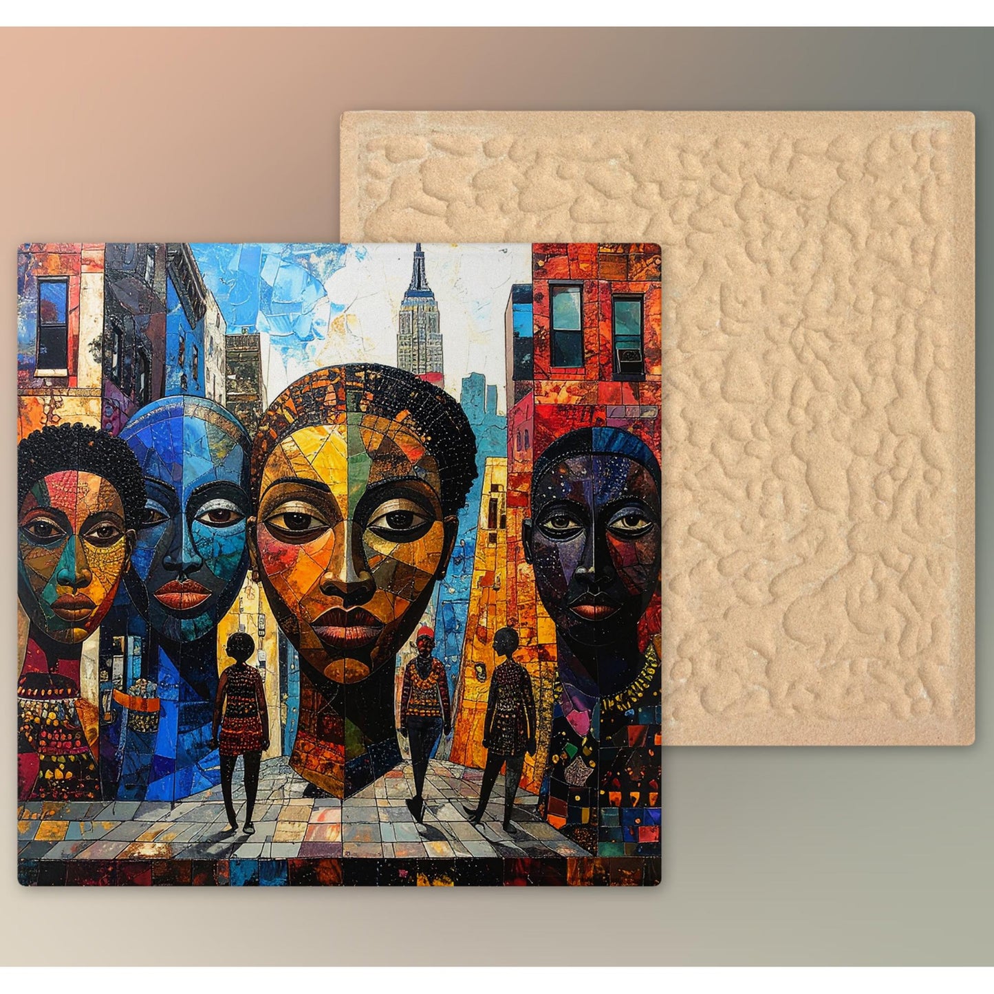 African Art Ceramic Tile, Urban Black Artwork for Unique Home Decor, Perfect Gift for Home Accents and Spring Refresh