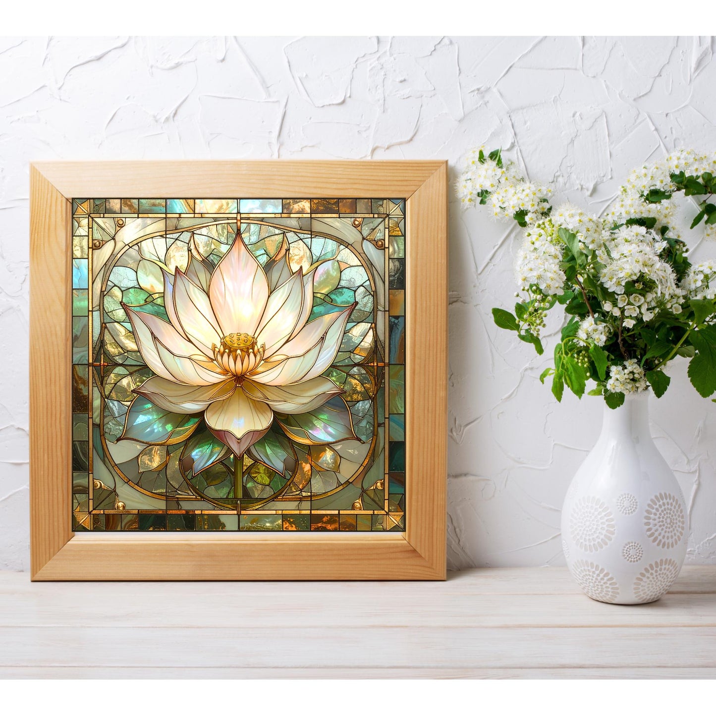 Lotus Flower Ceramic Tile Art - Stained Glass Look Elegant Flower Wall Decor for Yoga & Meditation, Spiritual Mindfulness Gift - Spa Gift