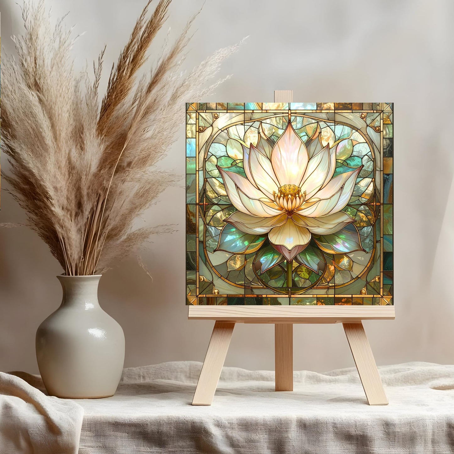 Lotus Flower Ceramic Tile Art - Stained Glass Look Elegant Flower Wall Decor for Yoga & Meditation, Spiritual Mindfulness Gift - Spa Gift