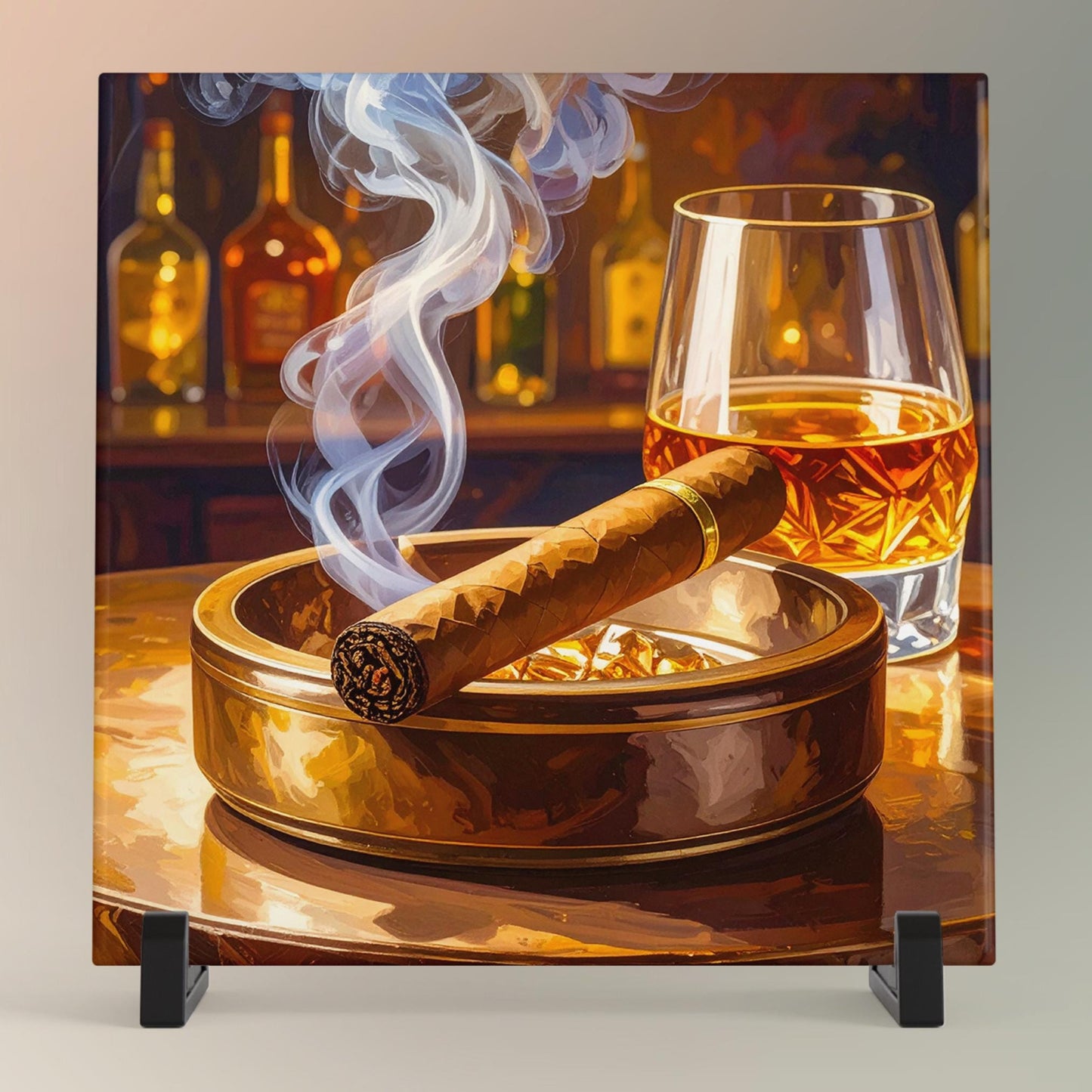 Cigar and Whiskey Ceramic Tile Art | Bar Cart Decor | Gift for Him | Trendy Wall Art | Man Cave Decor | Father's Day Gift