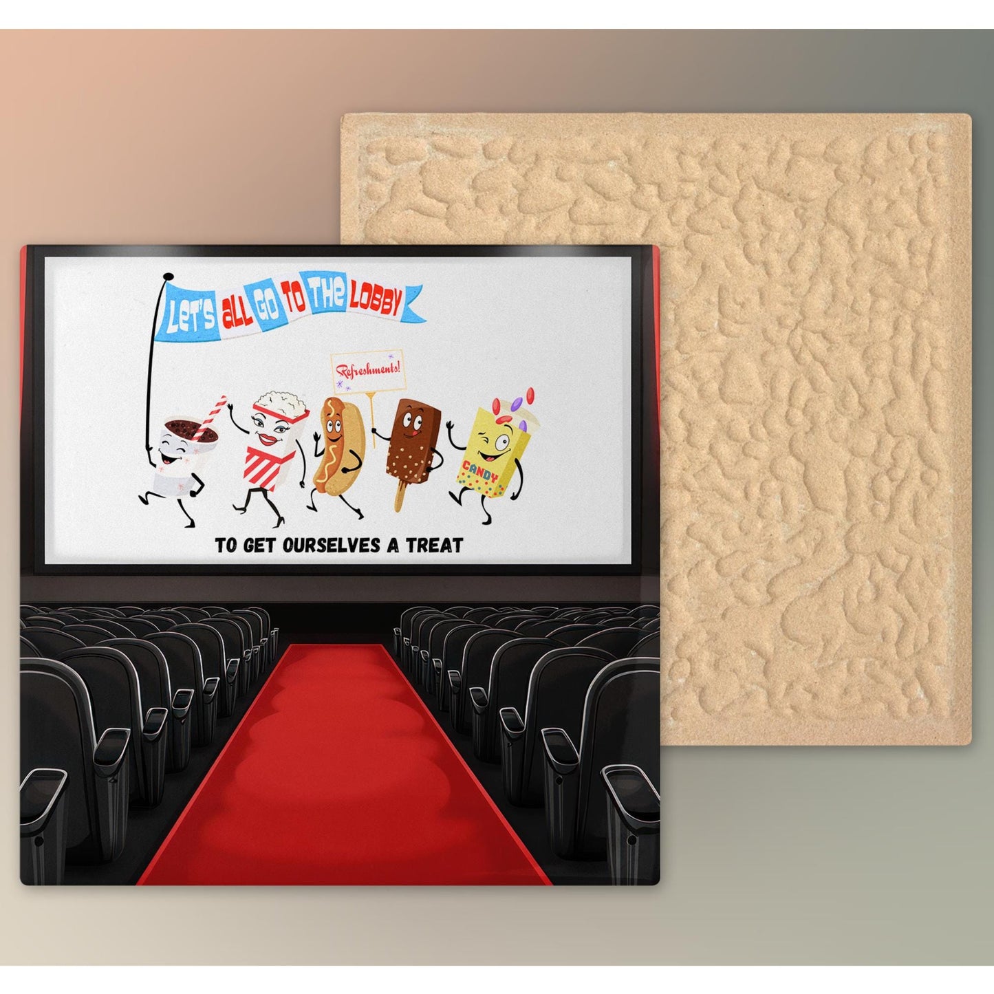 Retro Movie Snack Ceramic Tile Art - Theater Room Art - Family Room Decor - Trendy Kitchen Art -  Tile Ceramic Art  - Movie Lovers Wall Art