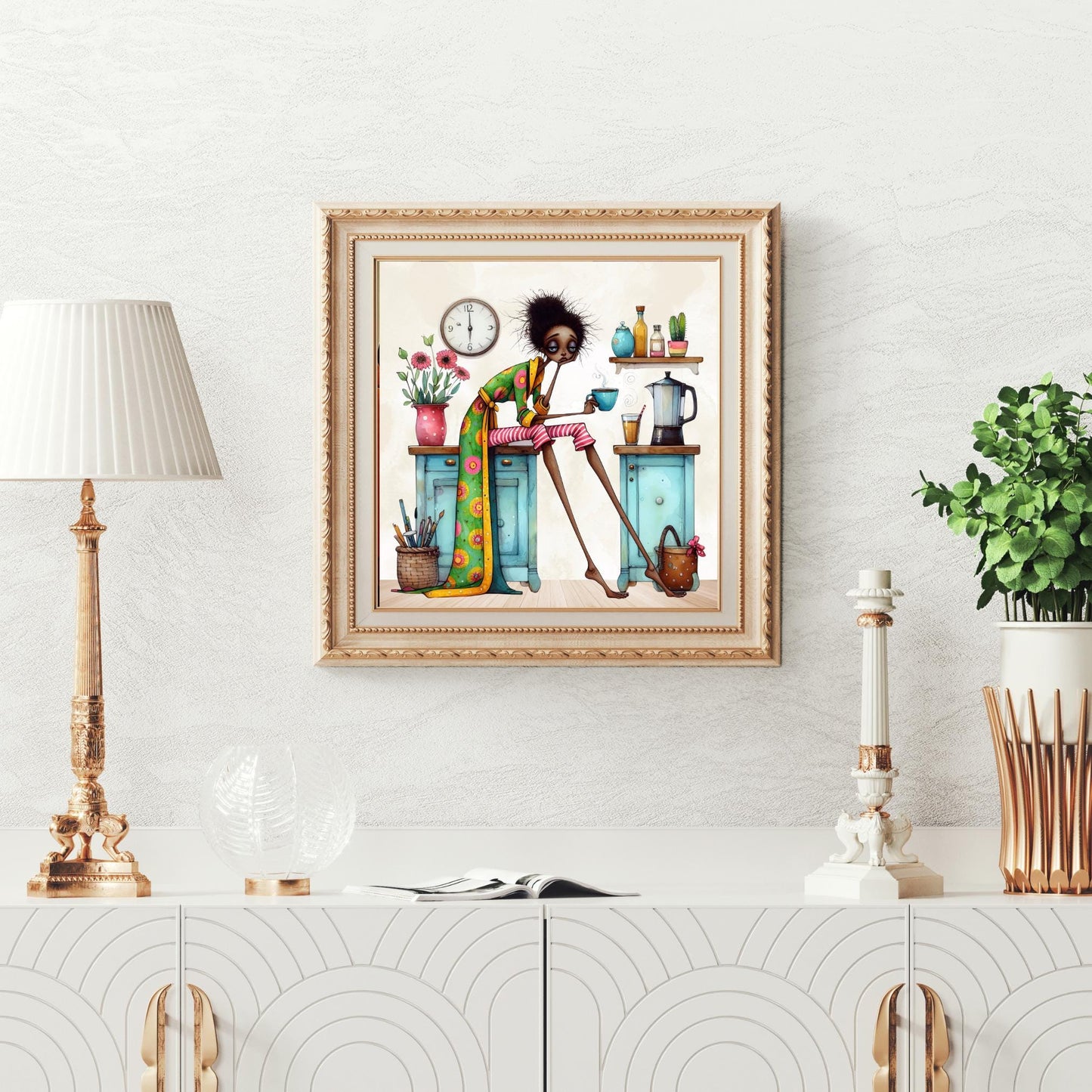 But First Coffee Black Woman Art Ceramic Tile, Trendy Wall Art Black Girl Art, Quirky African American Decor, Coffee Lovers Kitchen Decor