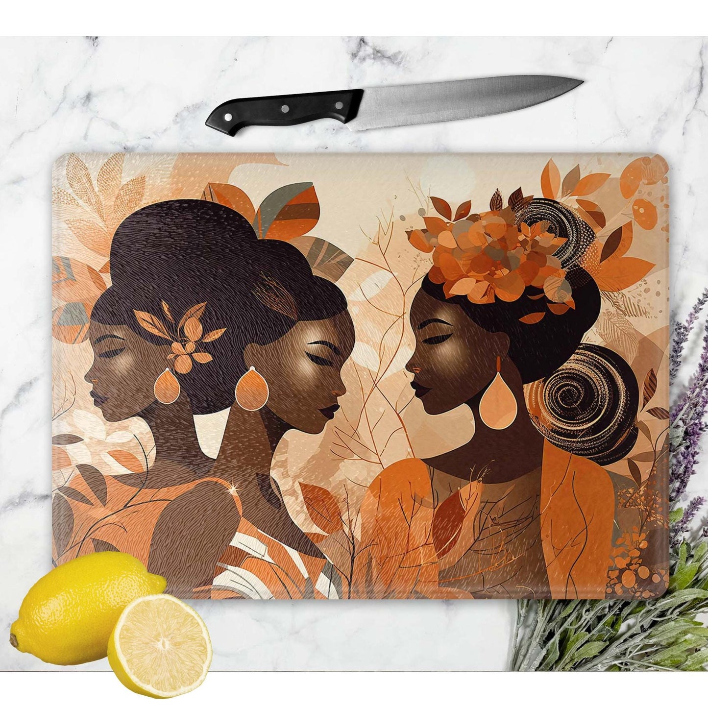 Black Women Glass Cutting Board, Charcuterie Board, Serving Tray, Hostess Housewarming, African Decor, Functional Kitchen Art, Afrocentric