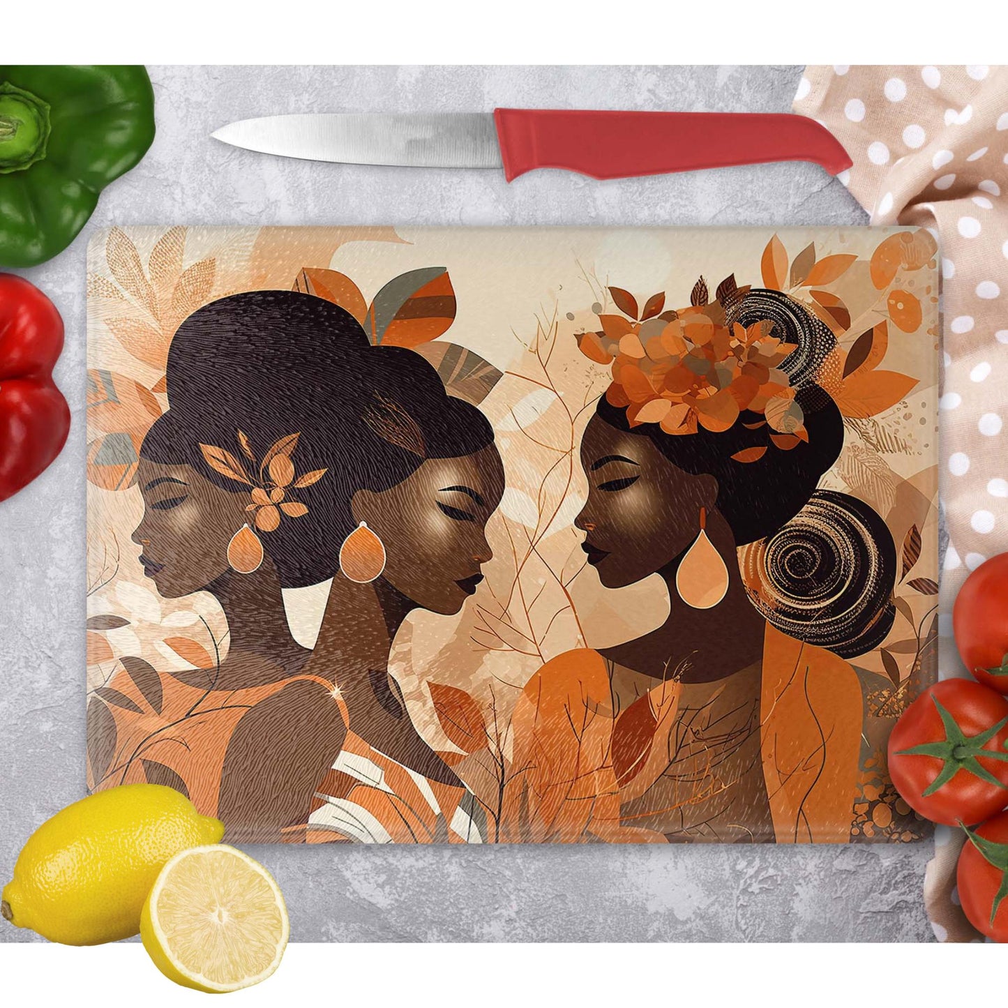 Black Women Glass Cutting Board, Charcuterie Board, Serving Tray, Hostess Housewarming, African Decor, Functional Kitchen Art, Afrocentric