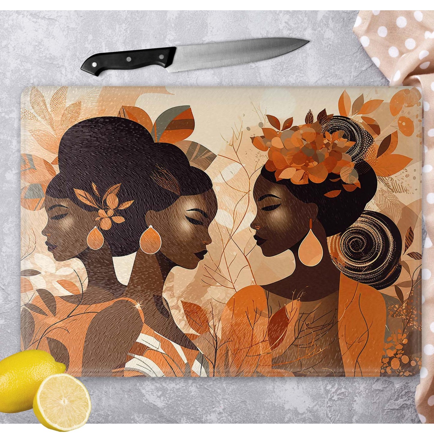Black Women Glass Cutting Board, Charcuterie Board, Serving Tray, Hostess Housewarming, African Decor, Functional Kitchen Art, Afrocentric