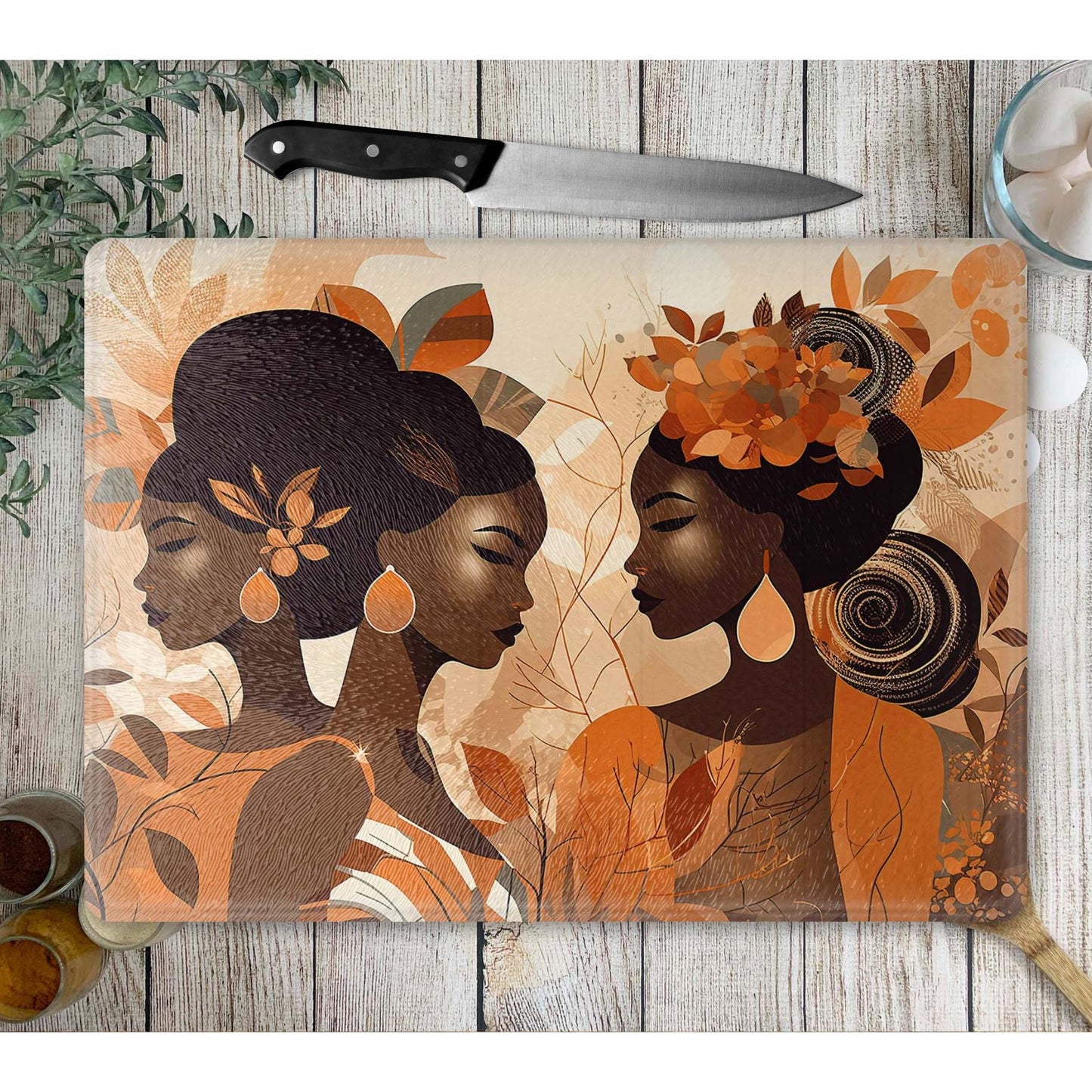 Black Women Glass Cutting Board, Charcuterie Board, Serving Tray, Hostess Housewarming, African Decor, Functional Kitchen Art, Afrocentric